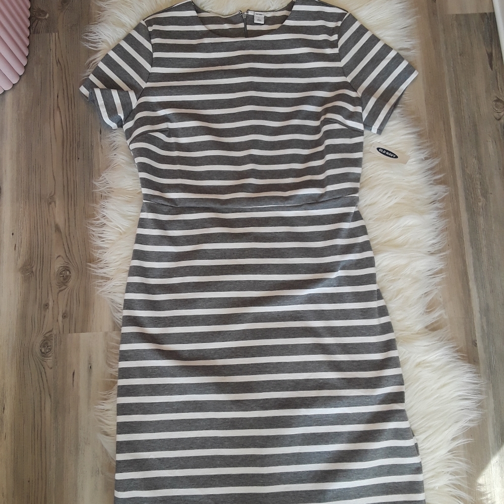 OLD NAVY Grey Stripe Dress NEW